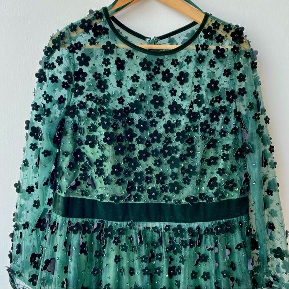 Mac Duggal : Velvet & Beaded Floral All Over w Velvet Trim A-Line Dress : Sz 14 - Picture 3 of 8